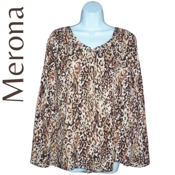 Merona Animal Print 3/4 Button Down Long Sleeve Blouse Top - Large - Picture 9 of 9